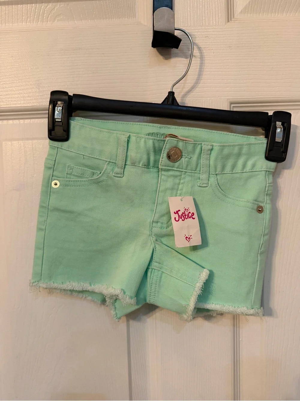 Justice Girls Mint Frayed Denim Shorts